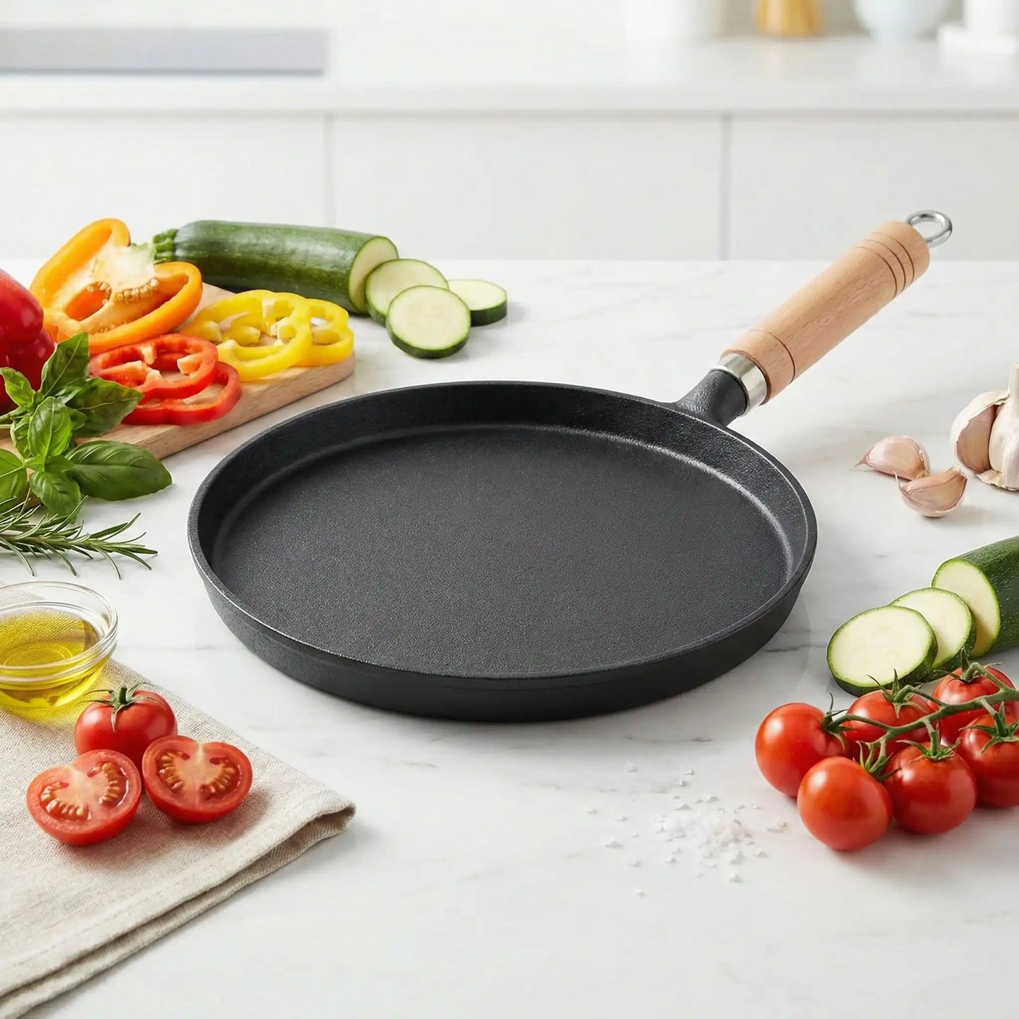 poele plate fonte manche bois multi usage