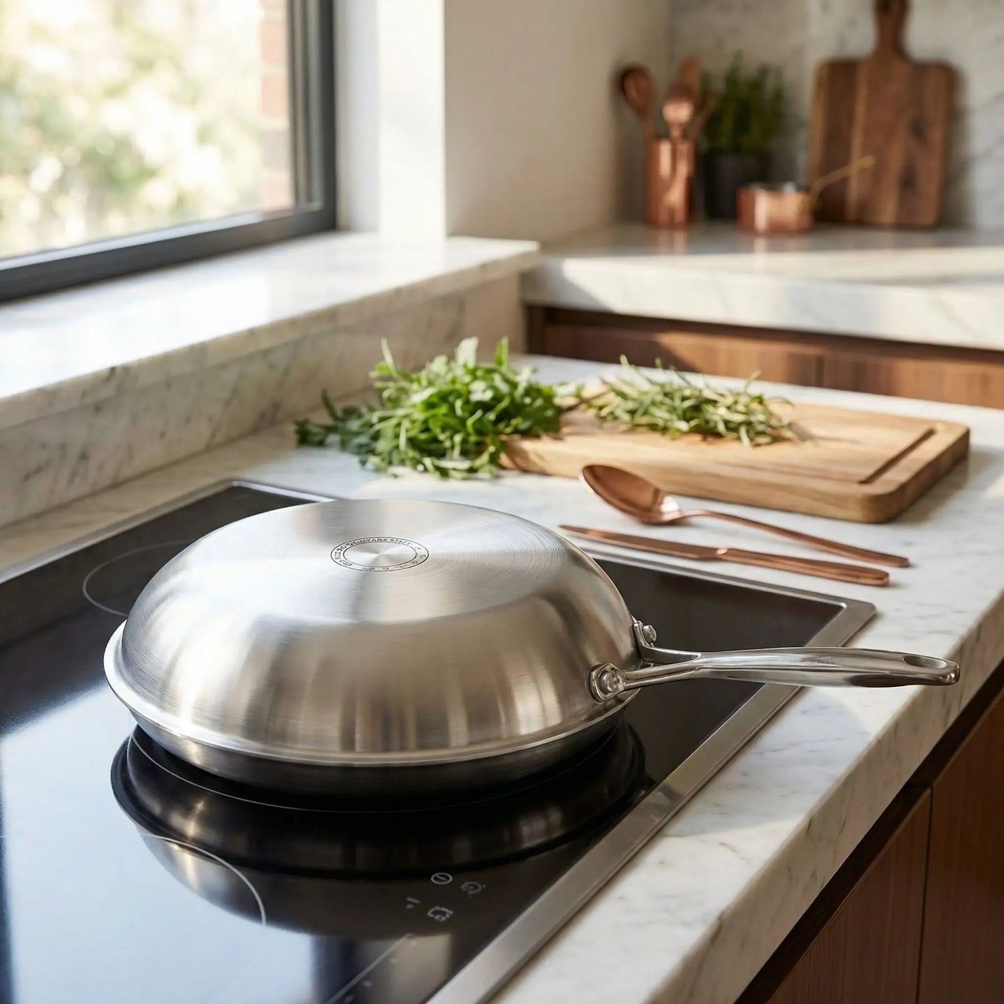 Poele inox induction elegante pour cuisson homogene