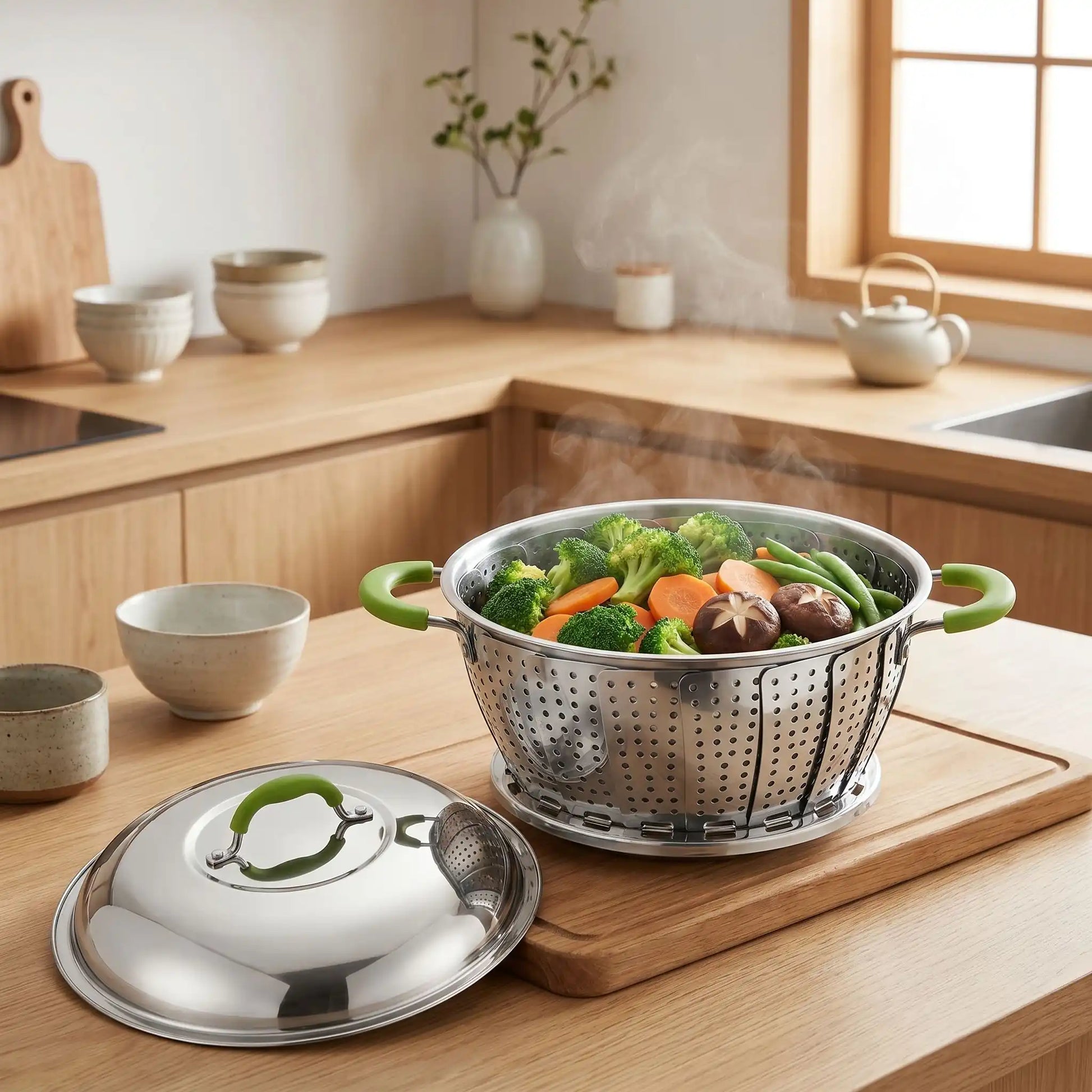 cuiseur vapeur en inox pour legumes frais