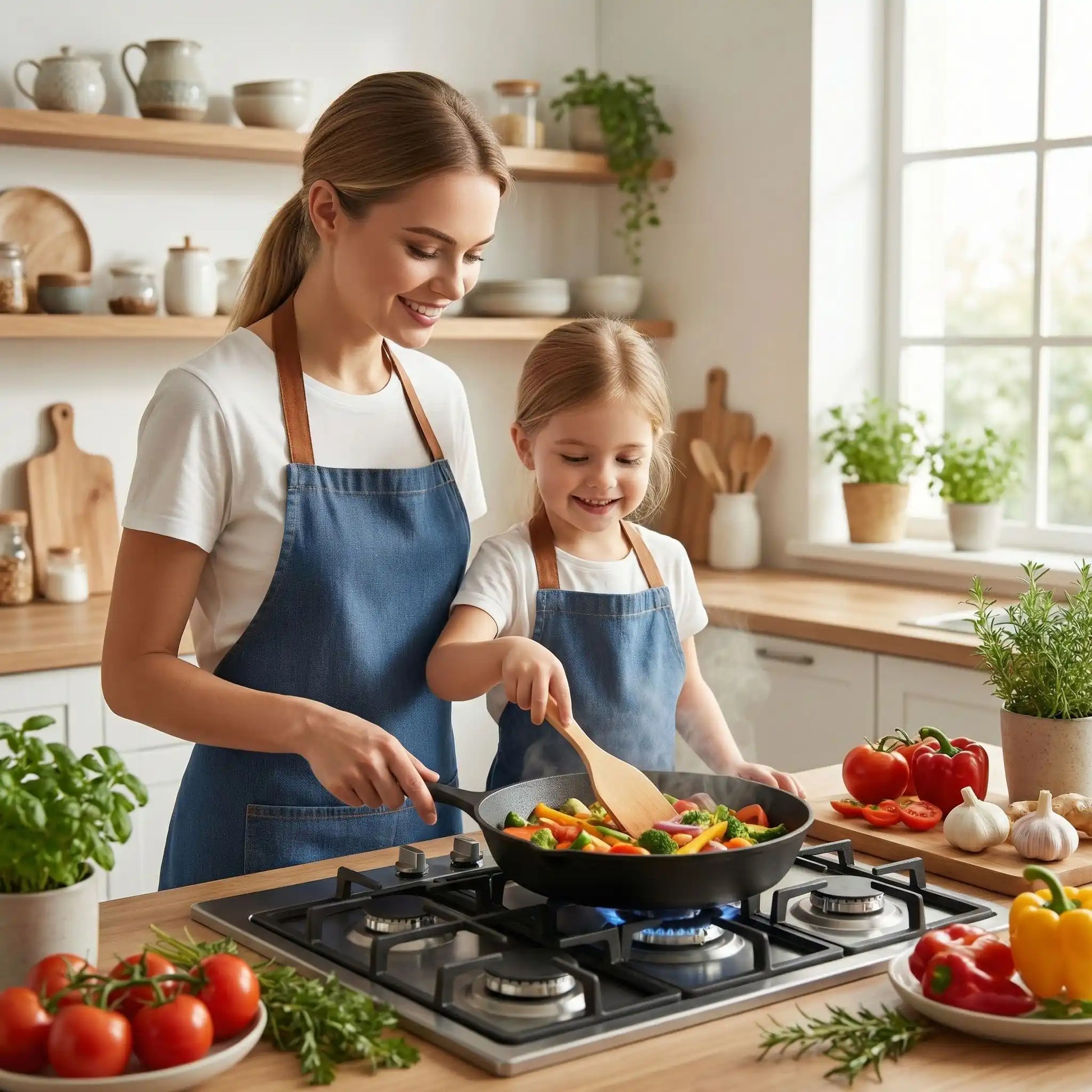 poele fonte cuisine sain avec maman fille
