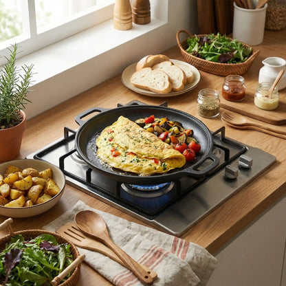 poele fonte cuisson antiadhesive omelette legume