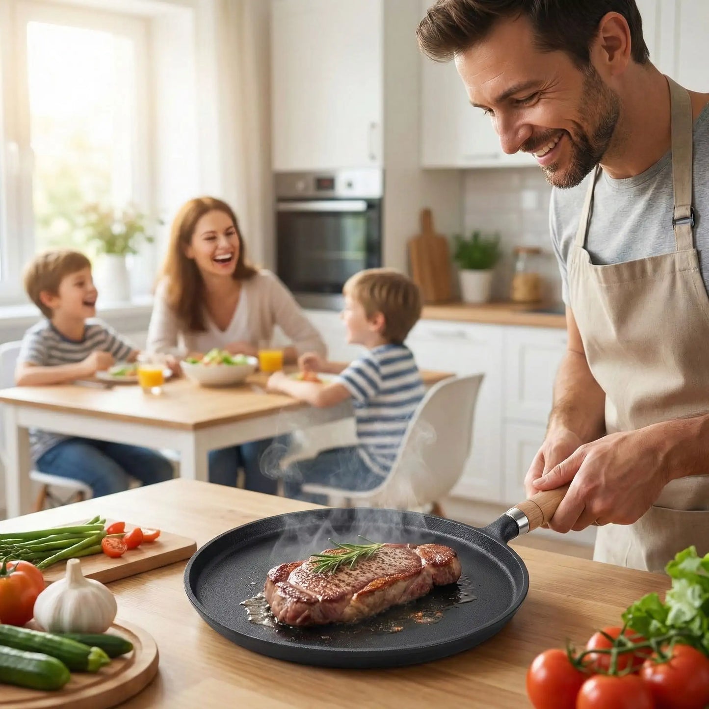 poele plate fonte manche bois cuisson familiale