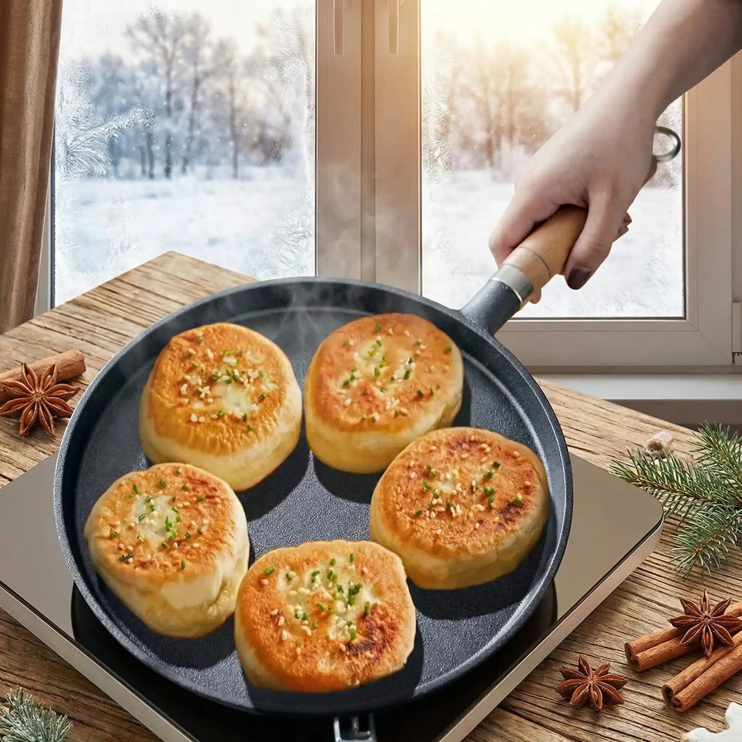 poele plate fonte manche bois cuisson sain